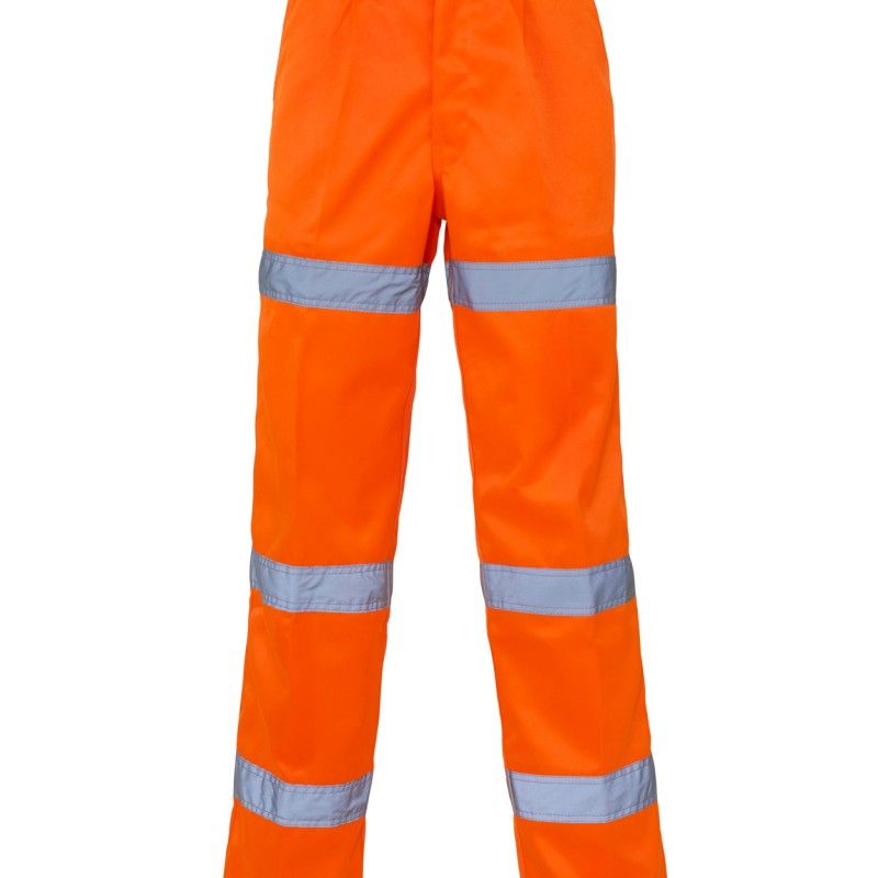 Supertouch Orange Hi-Vis Three-Band Polycotton Trousers - Workwear.co.uk