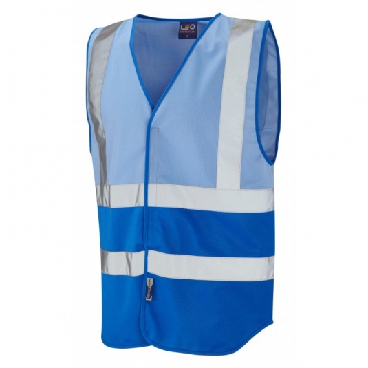 Leo Workwear W05 Pilton Dual Colour Sky and Royal Blue Reflective Waistcoat Vest