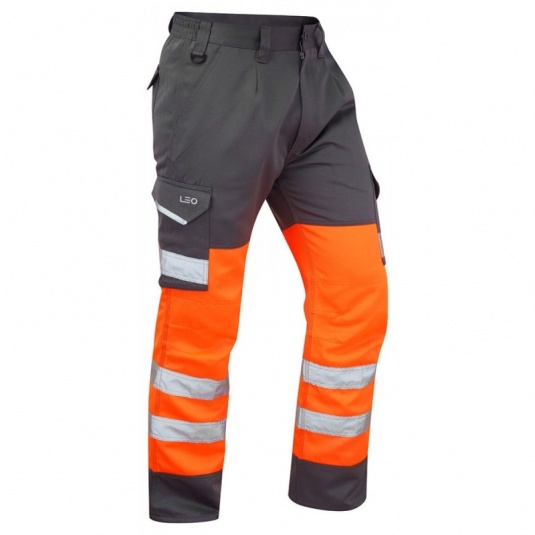 Leo Workwear EcoViz CT01 Bideford Hi-Vis Orange and Grey Cargo Trousers