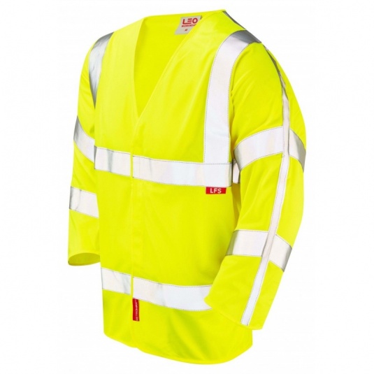 Leo Workwear S10 Cranford Flame Retardant LFS Yellow Hi-Vis Long Sleeved Vest
