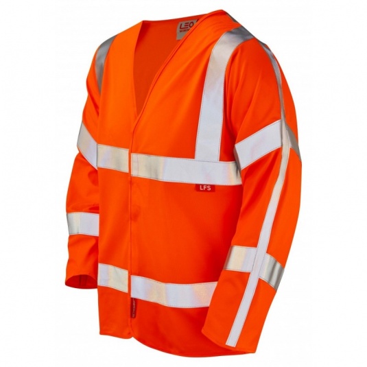 Leo Workwear EcoViz S11 Parkham Flame Retardant LFS Orange Hi-Vis Long Sleeved Vest