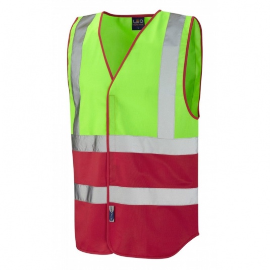 Leo Workwear W05 Pilton Dual Colour Lime and Red Reflective Waistcoat Vest