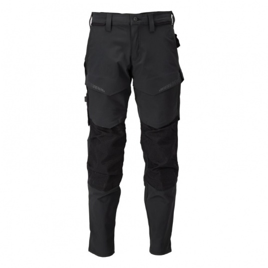 Mascot Water-Repellent Stretch Work Trousers with Knee Pad Pockets (Black)
