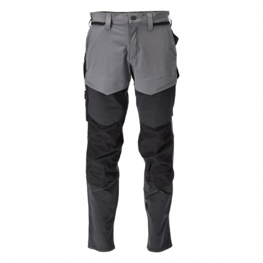 Mascot Water-Repellent Stretch Work Trousers with Knee Pad Pockets (Black/Grey)