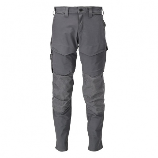 Mascot Water-Repellent Stretch Work Trousers with Knee Pad Pockets (Grey)