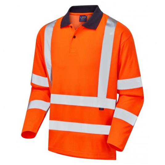 Leo Workwear P05 Swimbridge EcoViz Hi-Vis Orange Sleeved Polo Shirt