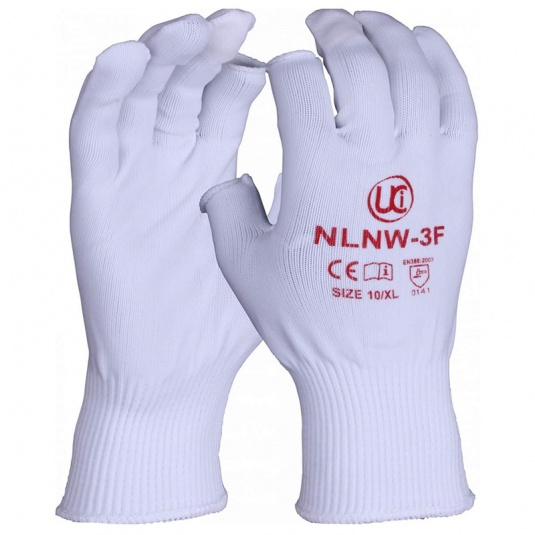 UCi Knitted Partial-Fingerless White Nylon Gloves NLNW-3F