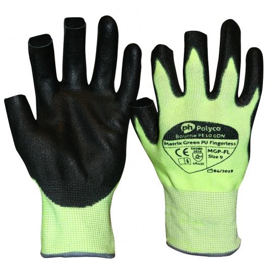 Polyco Matrix Green PU Cut-Resistant Fingerless Gloves MGP-FL