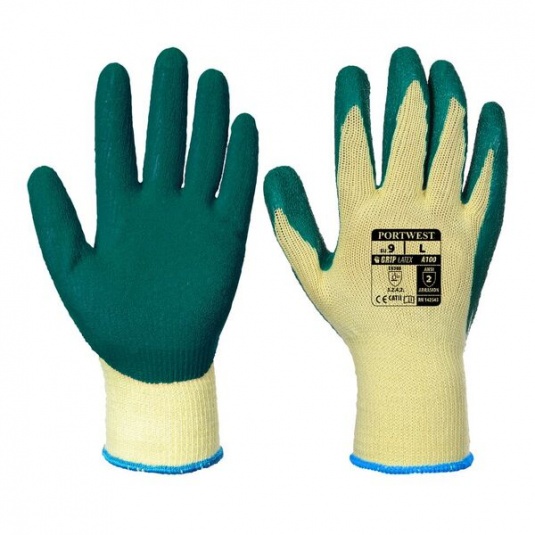 Portwest A100 Latex Palm Grip Green Gloves