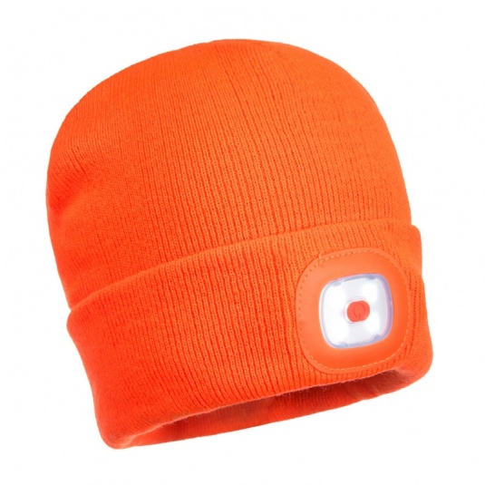 Portwest B029 Orange Beanie with Rechargeable LED Light
