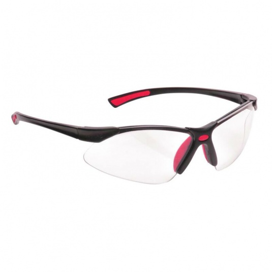 Portwest Clear Lens Bold Pro Safety Glasses with Red Temples PW37RER