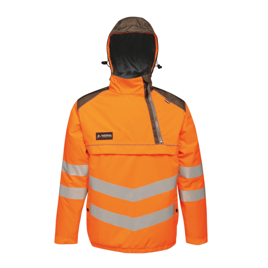 Hi-Vis Orange Waterproof Rain Jacket With Hood – Zip Front, Machine Washable, S-3XL
