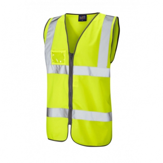 Leo Workwear EcoViz W02 Rumsam Yellow Hi-Vis Zip Vest with ID Pocket
