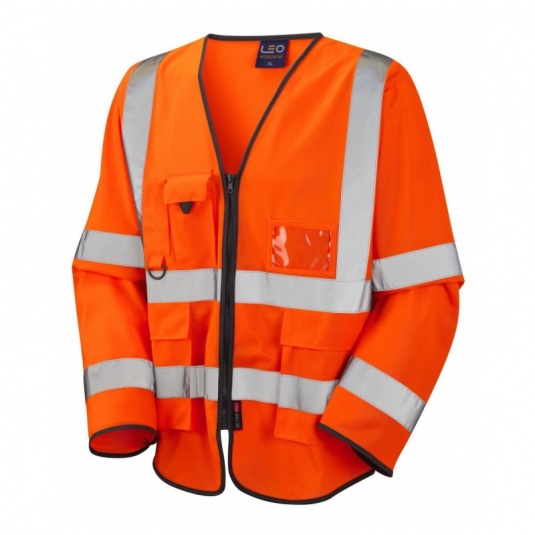 Leo Workwear EcoViz S12 Wrafton Superior Orange Sleeved Hi-Vis Vest