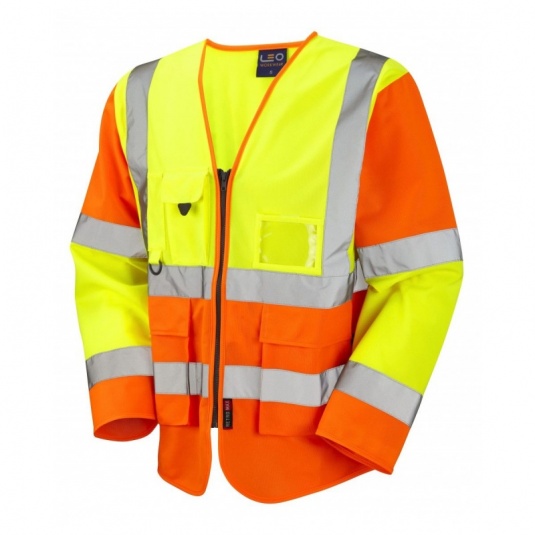 Leo Workwear EcoViz S12 Wrafton Superior Yellow and Orange Sleeved Hi-Vis Vest