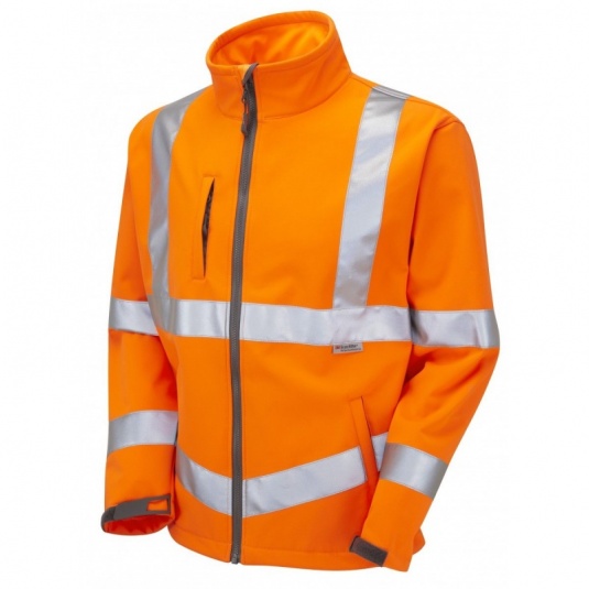 Leo Workwear EcoViz SJ01 Buckland Hi-Vis Orange Softshell Jacket