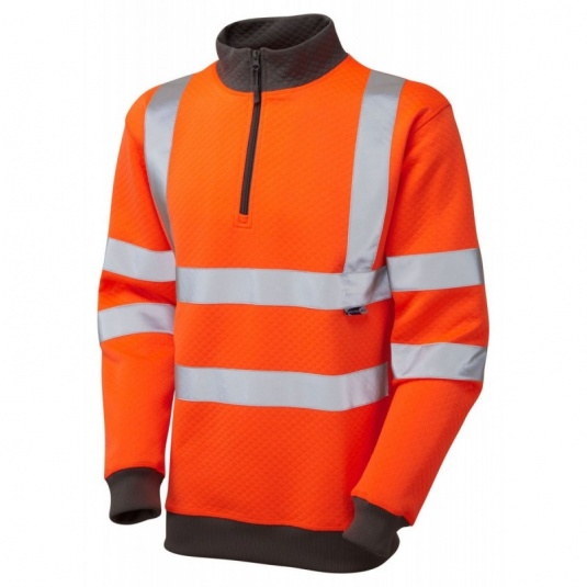 Leo Workwear EcoViz SS01 Brynsworthy Thermal 1/4 Zip Hi-Vis Orange Sweatshirt