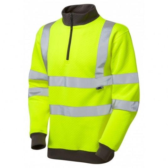 Leo Workwear EcoViz SS01 Brynsworthy Thermal 1/4 Zip Hi-Vis Yellow Sweatshirt