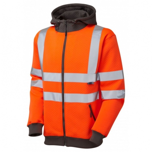 Leo Workwear EcoViz SS02 Saunton Thermal Hi-Vis Orange Sweatshirt with Hood
