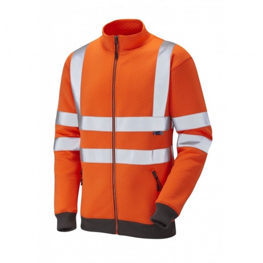 Leo Workwear EcoViz SS03 Libbaton Thermal Hi-Vis Zipped Orange Sweatshirt