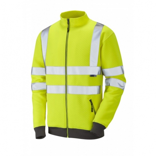 Leo Workwear EcoViz SS03 Libbaton Thermal Hi-Vis Zipped Yellow Sweatshirt