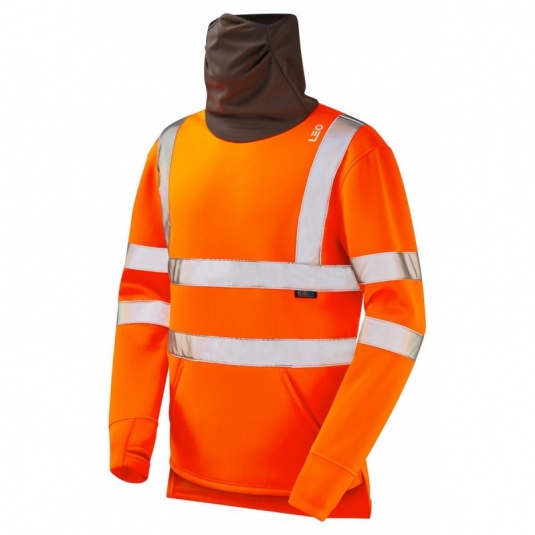 Leo Workwear EcoViz SS06 Combesgate Hi-Vis Thermal Orange Sweatshirt with Snood