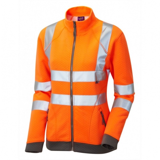Leo Workwear EcoViz SSL03 Hollicombe Women's Thermal Hi-Vis Zipped Orange Sweatshirt