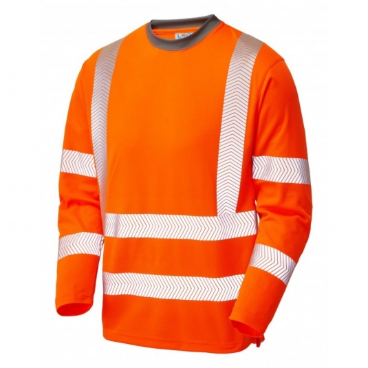 Leo Workwear EcoViz T08 Capstone Coolviz Plus Hi-Vis Orange Sleeved T-Shirt