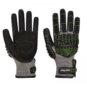 Portwest A755 VHR15 Nitrile Foam Padded Impact Gloves (Black/Green)