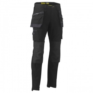 Bisley Flx & Move Black Stretch Cargo Trousers with Tool and Knee Pad Pockets (Regular Length)