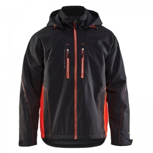 Blaklader Workwear Men's Lightweight Wind and Waterproof Work Jacket (Black/Red Hi-Vis)