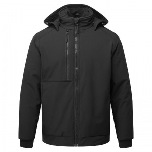Portwest CD874 WX2 Eco Windproof Insulated Padded Fleece-Lined Softshell Jacket with Hood (Black)