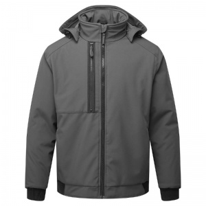 Portwest CD874 WX2 Eco Windproof Insulated Padded Fleece-Lined Softshell Jacket with Hood (Metal Grey)