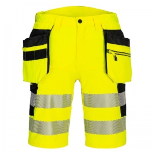 Portwest DX446 Hi-Vis 4-Way Stretch Holster-Pocket Summer Work Shorts (Yellow)