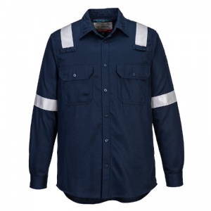 Portwest FR720 Flame-Resistant Lightweight Anti-Static Work Shirt with Reflective Tape (Navy)
