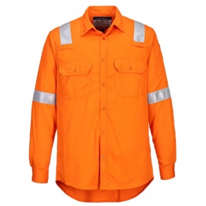 Portwest FR720 Flame-Resistant Lightweight Anti-Static Work Shirt with Reflective Tape (Orange)