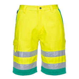 Portwest L043 Hi-Vis Lightweight Polycotton Work Shorts (Yellow/Teal)