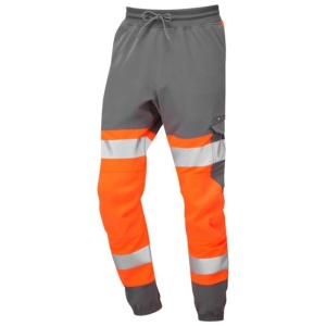 Leo Workwear JT01 Hawkridge EcoViz 4X Stretch Hi-Vis Orange/Grey Joggers