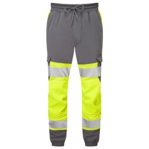 Leo Workwear JT01 Hawkridge EcoViz 4X Stretch Hi-Vis Yellow/Grey Joggers