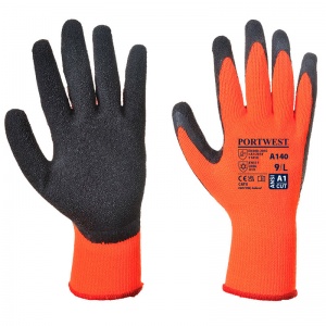 Portwest A140 Thermal Latex Palm-Coated Orange and Black Gloves