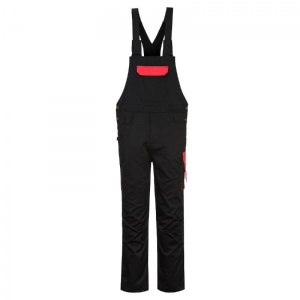 Portwest PW243 Polycotton Bib and Brace Overalls with Adjustable Hem (Black / Red)