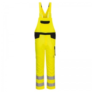 Portwest PW244 Hi-Vis Bib and Brace Work Overalls with Adjustable Hem (Yellow/Black)