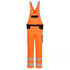 Portwest PW244 Hi-Vis Bib and Brace Work Overalls with Adjustable Hem (Orange/Black)