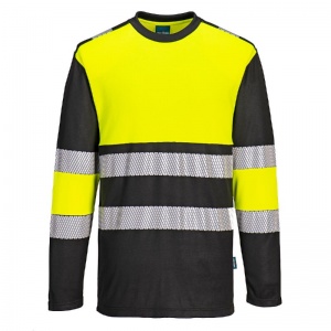 Portwest PW312 Hi-Vis Reflective Long-Sleeve Cotton Comfort T-Shirt (Yellow/Black)