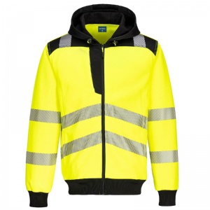 Portwest PW327 Unisex Hi-Vis Zipped Reflective Hoodie (Yellow/Black)