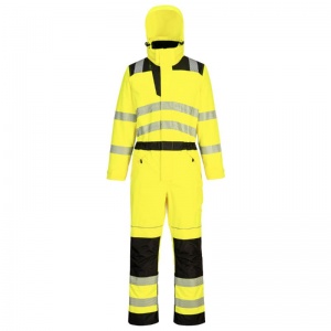 Portwest PW355 Hi-Vis Waterproof Breathable Rain Coveralls with Knee Pad Pockets (Yellow/Black)