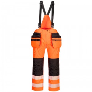Portwest PW356 Hi-Vis 2-in-1 Bib and Brace Waterproof Rain Trousers with Knee Pad Pockets (Orange)