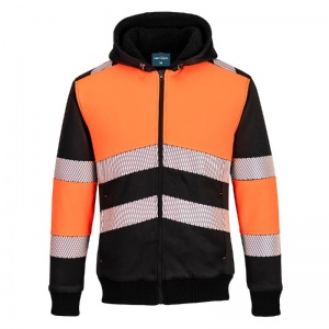 Portwest PW377 Zipped Hi-Vis Fleece-Lined Winter Work Hoodie (Orange/Black)