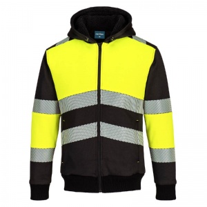 Portwest PW377 Zipped Hi-Vis Fleece-Lined Winter Work Hoodie (Yellow/Black)