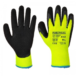 Portwest A143 Thermal Winter Latex Foam Coat Yellow and Black Gloves